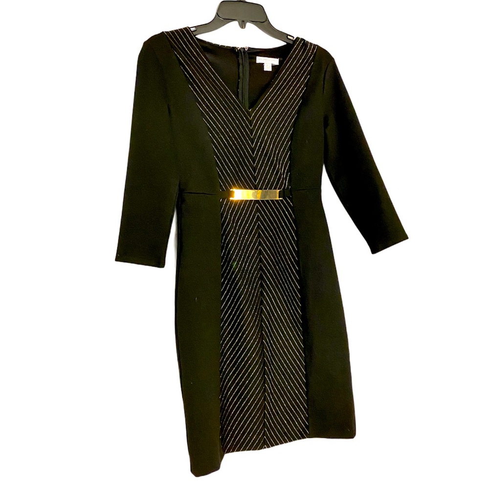 New York & Company Black Gold 3/4 Sleeve Dress XS